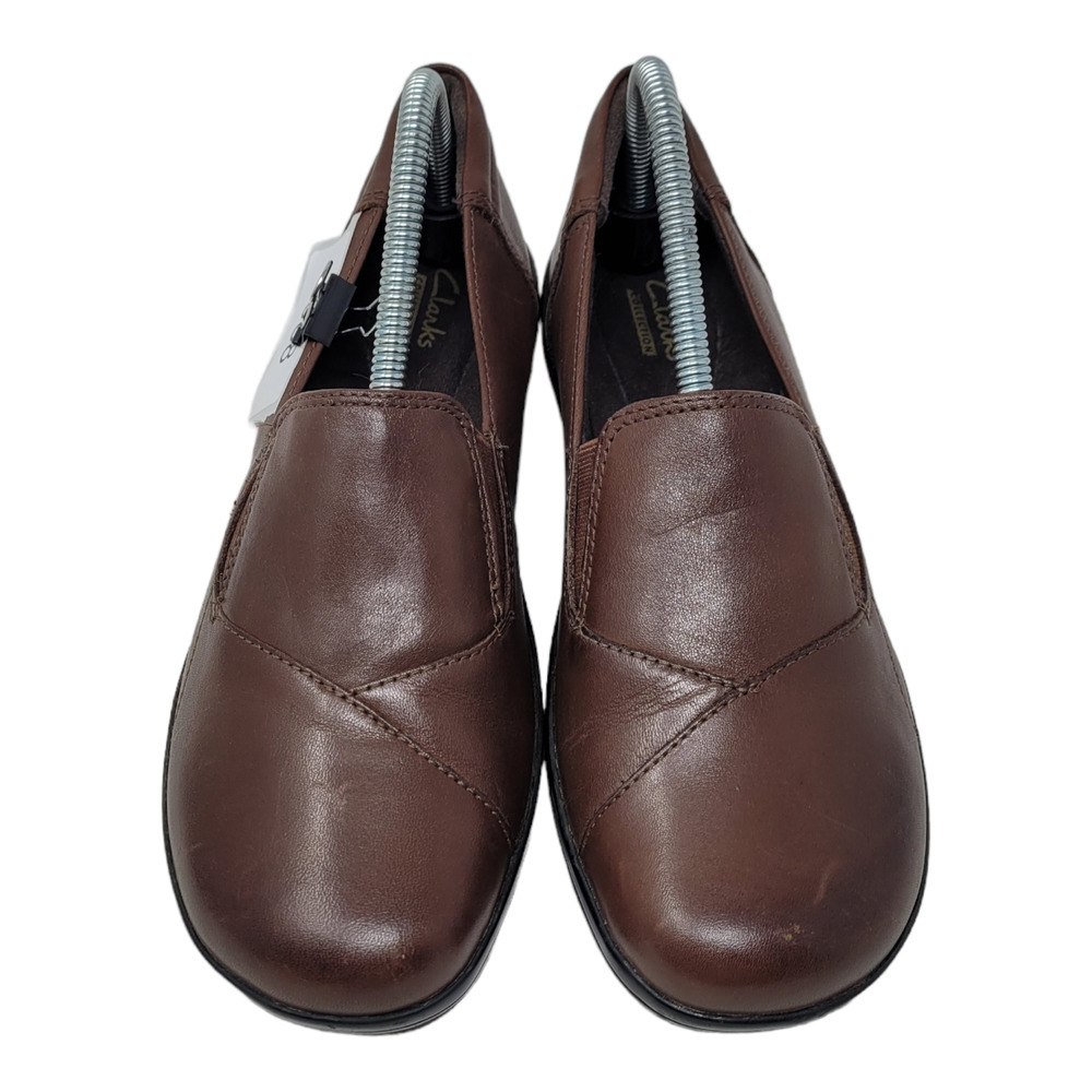 Clarks May Ivy Womens Loafer Brown Leather Wedge Heels Slip On 7M